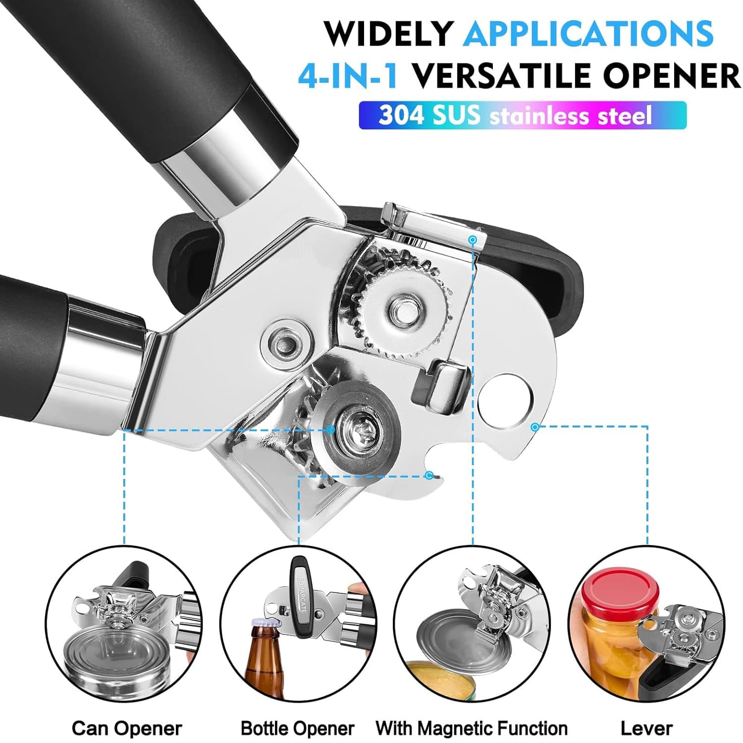 Can Opener Manual Heavy Duty Multifunctional with Magnet Lift view 3