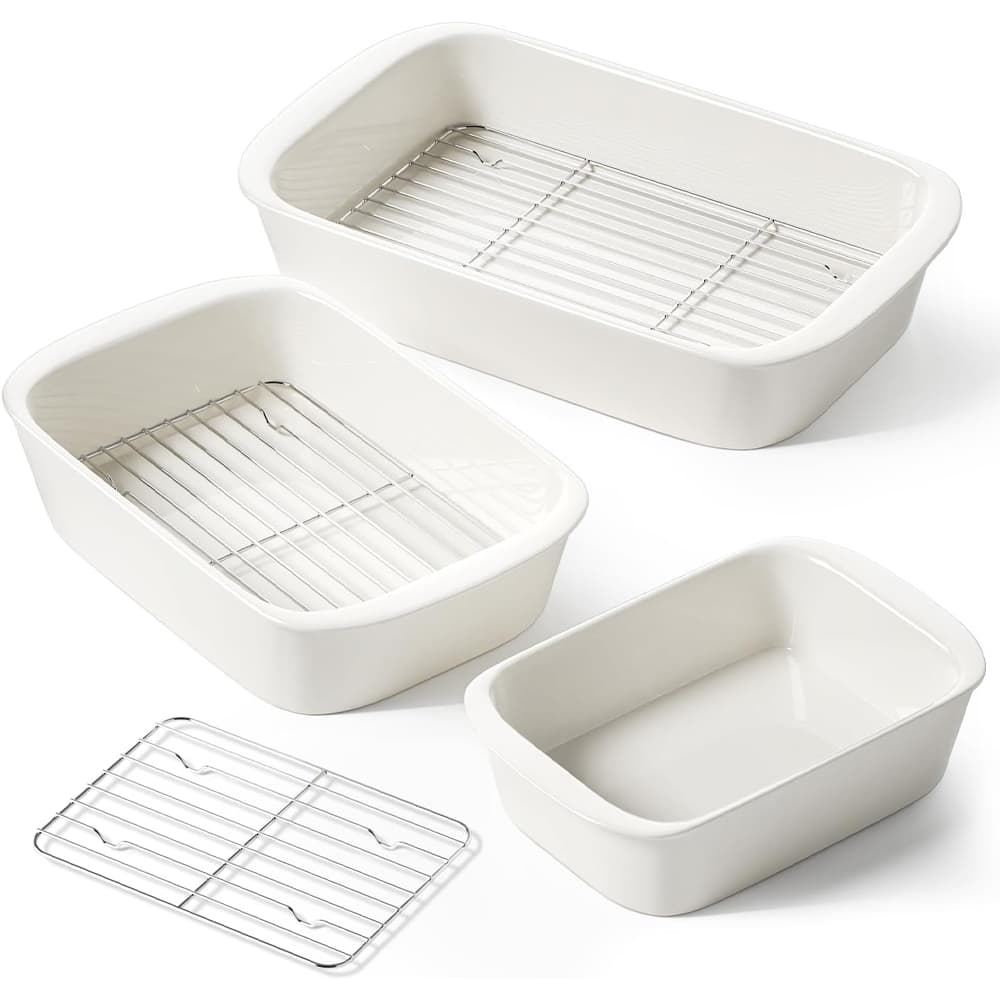 Ceramic Baking Dish Set with Roasting Racks
