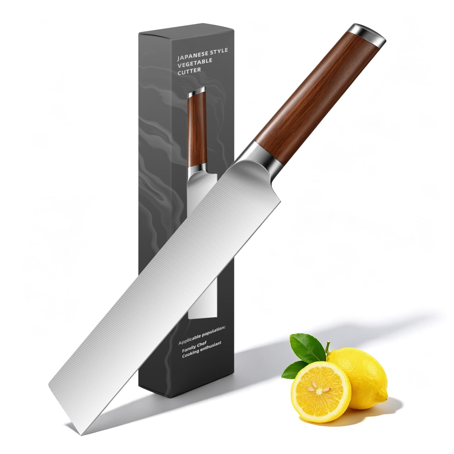 Nakiri Knife with Ergonomic Stainless Steel Handle for Vegetable & Meat