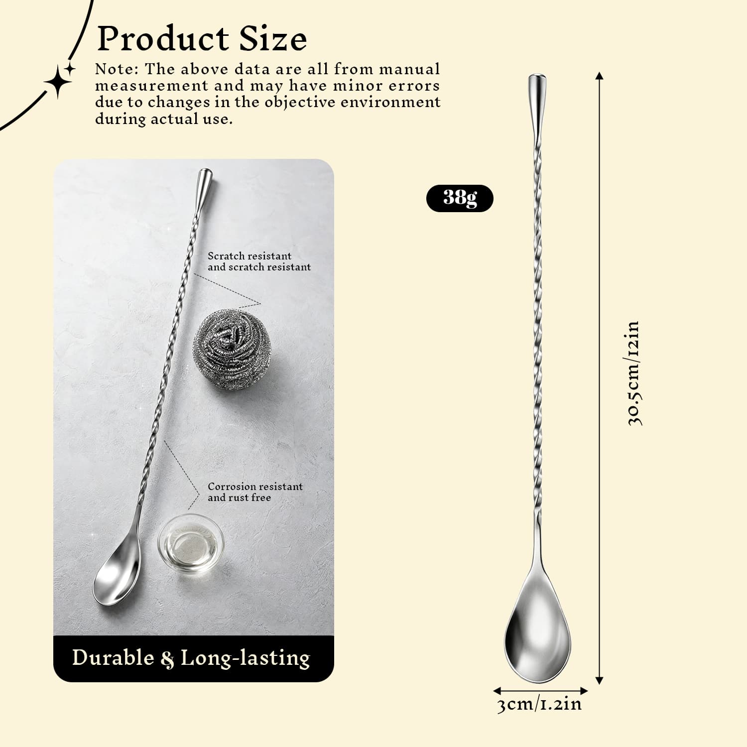 Stainless Steel Bar Spoon 12Inch Wholesale Cocktail Mixing Spoon view 2