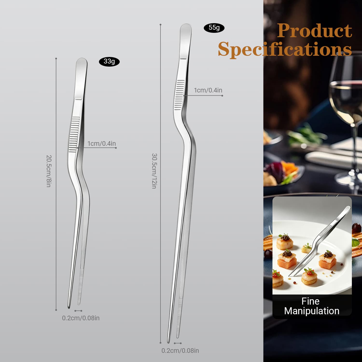Stainless Steel Offset Chef Tweezers – 8inch & 12inch Precision Plating Tool view 2