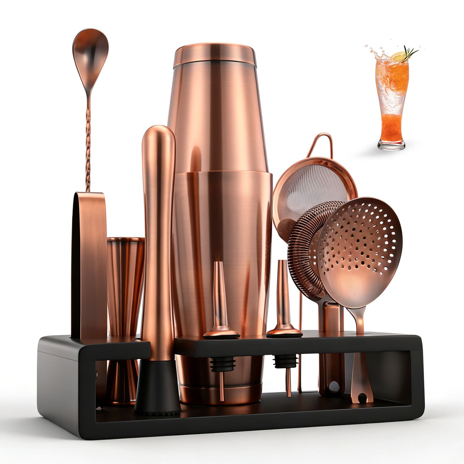 Copper Cocktail Bar Set Stainless Steel Bartender Kit with Stand