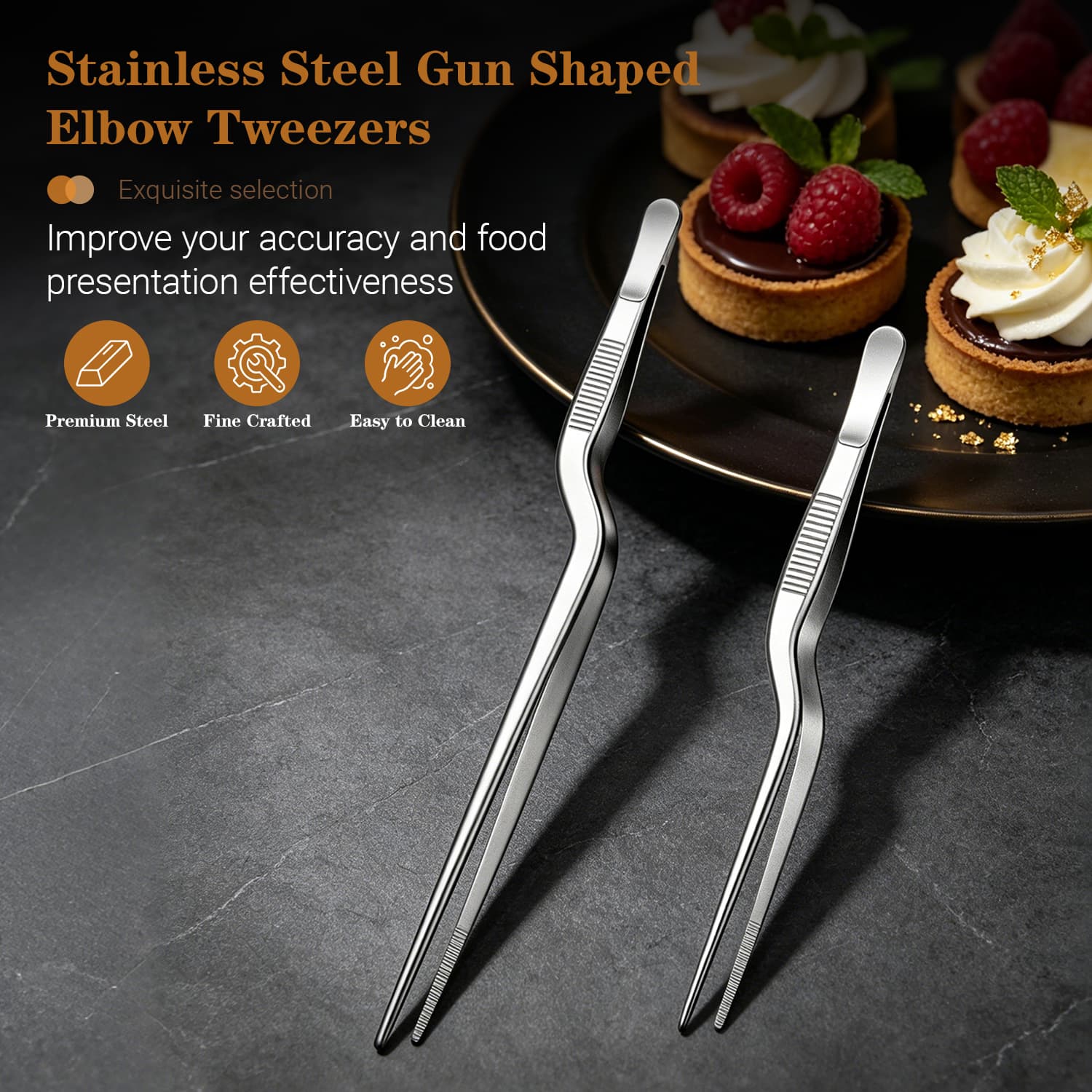 Stainless Steel Offset Chef Tweezers – 8inch & 12inch Precision Plating Tool view 3