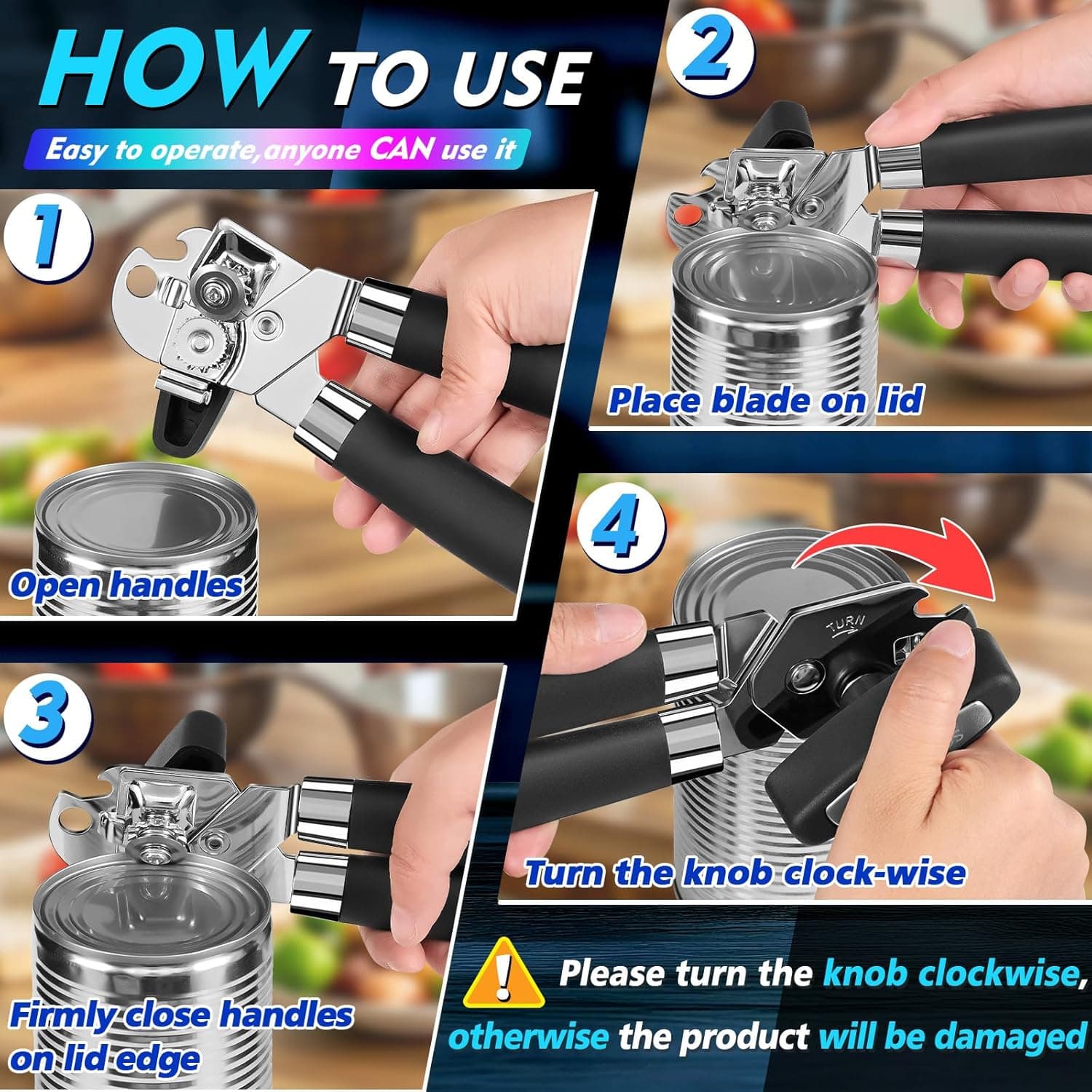 Can Opener Manual Heavy Duty Multifunctional with Magnet Lift view 6