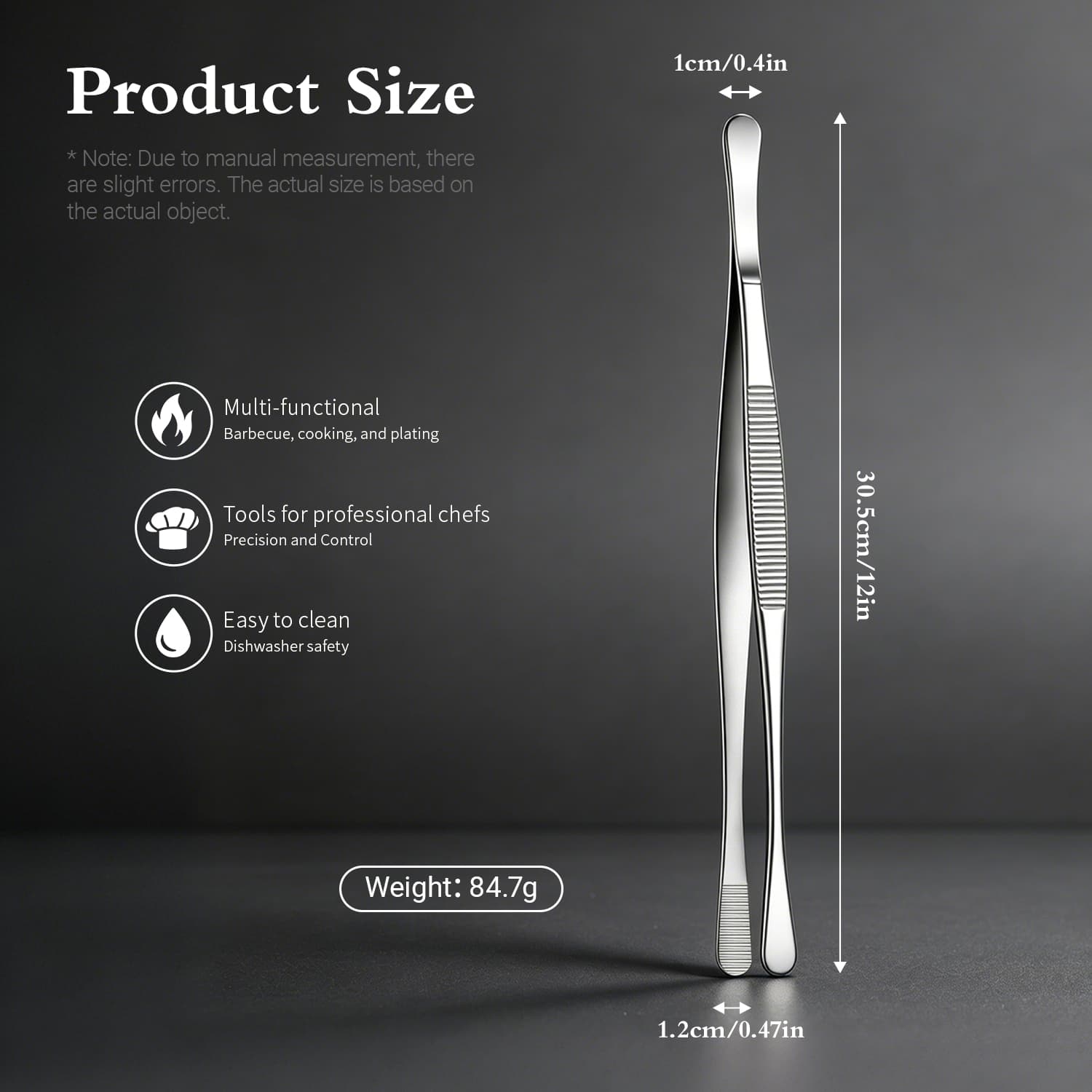 Wholesale 12inch Stainless Steel Kitchen Tweezer Tongs for Chefs & Restaurants view 2