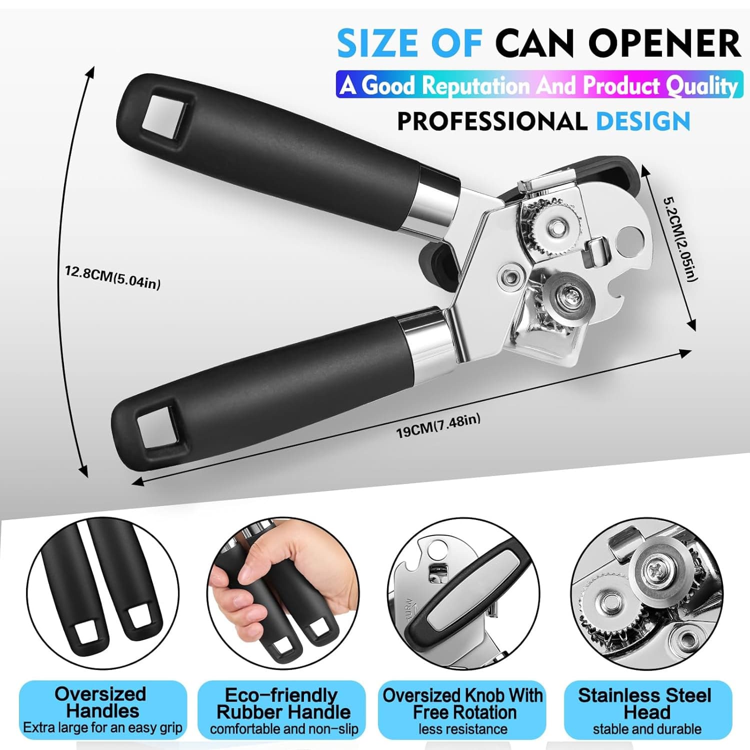 Can Opener Manual Heavy Duty Multifunctional with Magnet Lift view 2