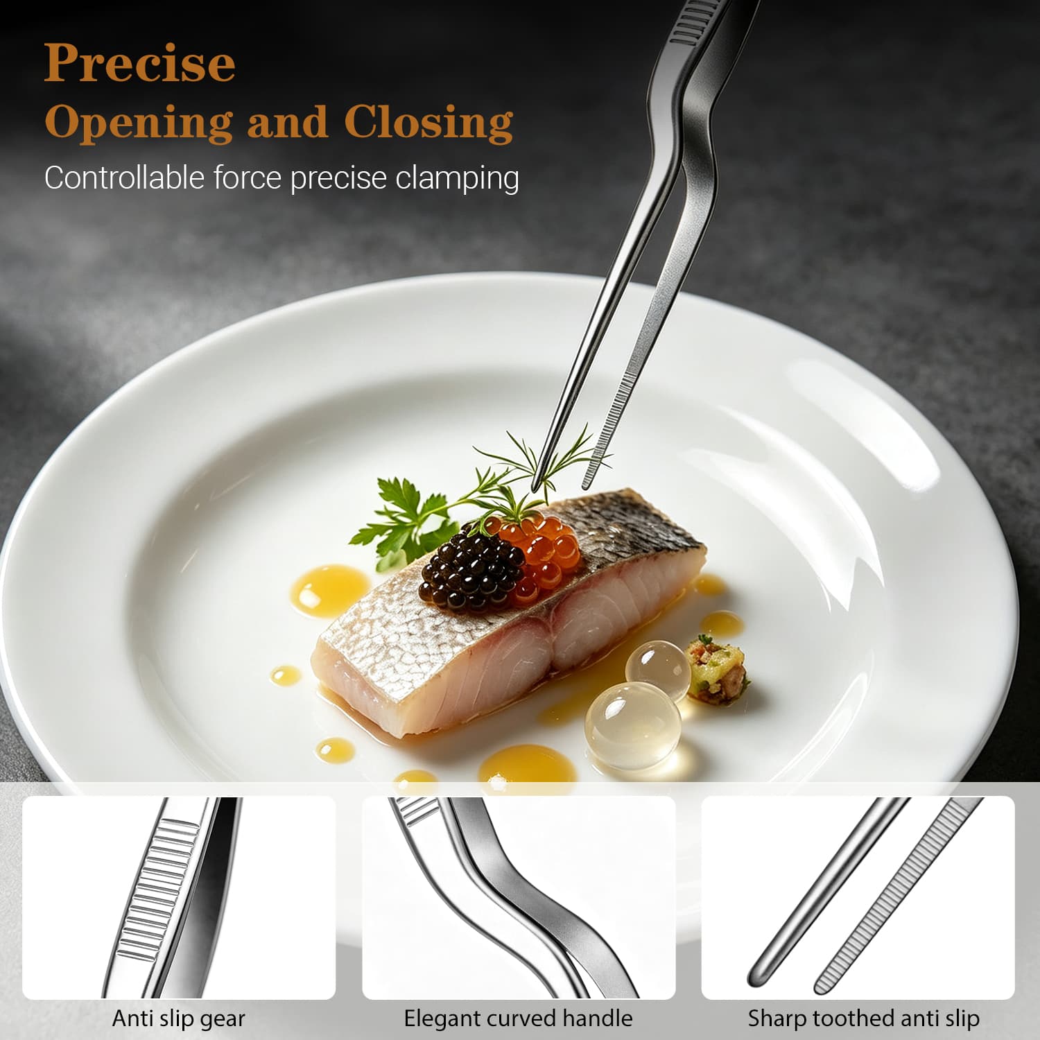 Stainless Steel Offset Chef Tweezers – 8inch & 12inch Precision Plating Tool view 4