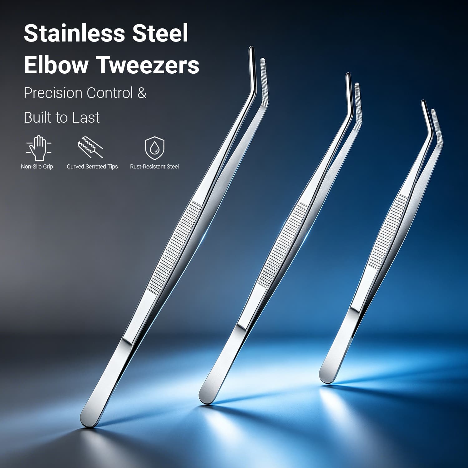 Stainless Steel Curved Tweezers Serrated Tip Precision Tongs for Kitchen view 3